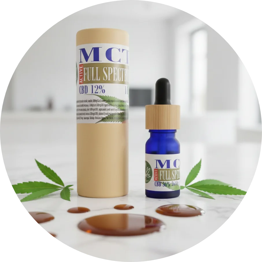 CBDITALY CBD Cannabis õli 12% ACTIVE FULL SPECTRUM pudeli detailvaade kanepilisandist