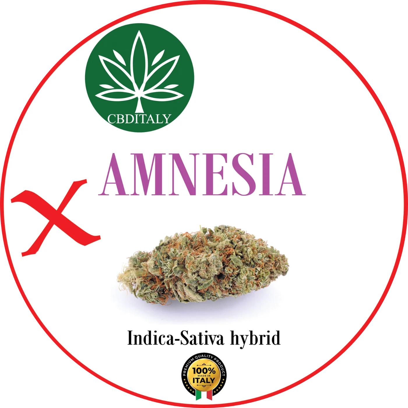 CBDITALY Amnesia X THCV 20% Indica-Sativa hübriid hemp õis trikoomirikas struktuuriga, Itaalia