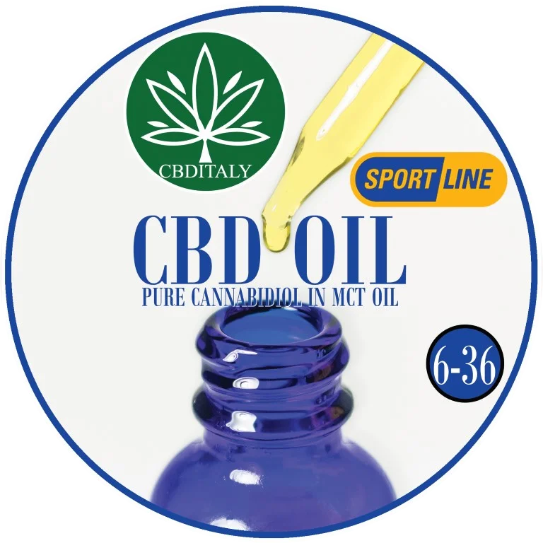 CBDITALY CBD 6-36% MCT-oli THC-vaba SPORTLINE kanepiheaoluõli pudeli ülevaatepilt